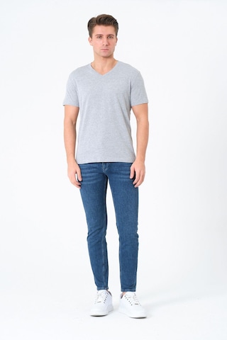 Rich Erkek V Yaka %100 Pamuk Kısa Kollu Gri T-shirt Basic Erkek Tişört Gri