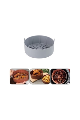 Novahub Yapışmaz Silikon Hava Fritöz Sepeti - Pratik Temizlik Ve Eşit Isı Dağılımı Gri Gri