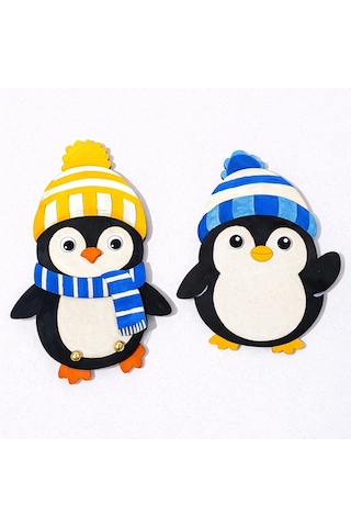 Sevimli Penguenler Ahşap Boyama Etkinlik Seti Eğitici Çocuk Aktivite Fırça Akrilik Boya Kreş Okul