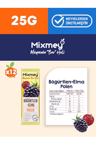 Mixmey Bee Polen Böğürtlen Meyve Barı 12 Adet | Atıştırmalıklar – Glutensiz (25GR X 12 ADET)