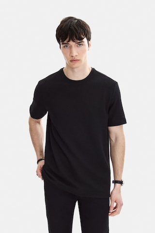 Backandbond Siyah Regular Fit Örme Bisiklet Yaka Tişört
