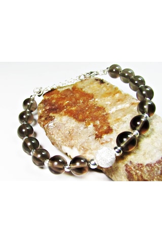 925 Ayar Gümüş A Kalite Doğaş Taşlı Dumanlı Kuvars Kadın Bileklik