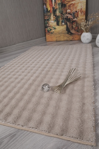 Dekoratif Bubble Uzun Tüylü Yumuşak Puffy Peluş Kaymaz Yıkanabilir Salon Koridor Halı Yolluk Bej