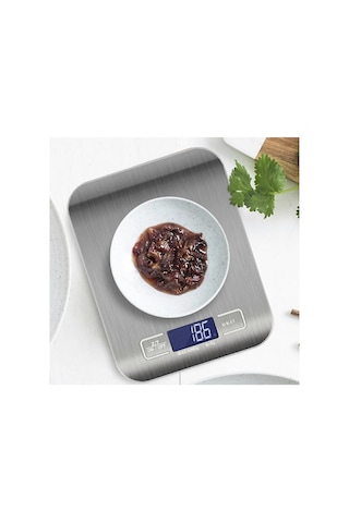 Platin Mutfak Terazisi Dijital Tartı Hassas Lcd Ekranlı 5 Kg Pil Hediyeli Gümüş