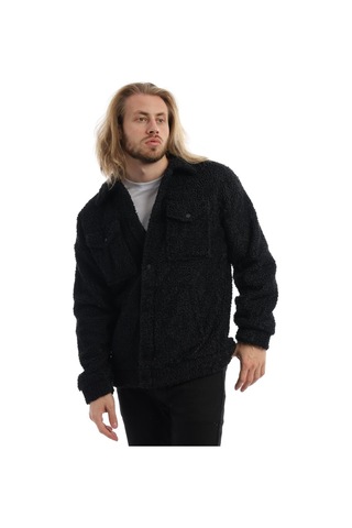 Erkek Kıvırcık Peluş Cıt Cıt Kapamalı Ceket Siyah
