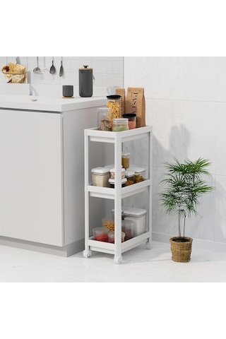 Deconox Peggy 3 Katlı Tekerlekli Raf Ünitesi - 36x71x23 Cm Dar Alan Düzenleyici - Mutfak Ve Banyo İçin Aletsiz Kuru Diğer