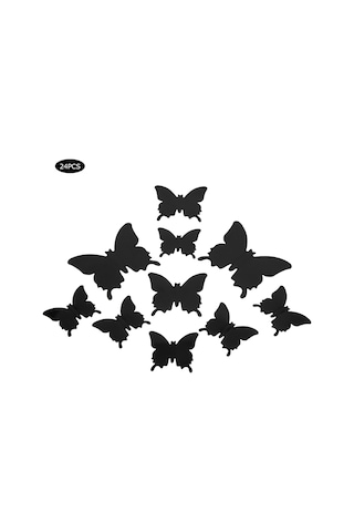 Hangfox 24 Adet Siyah 3d立体 Kelebek Duvar Sticker - Pvc Materyal - Dıy Dekorasyon - Oturma Odası, Yatak Odası İçin Zenginleştirici Diğer