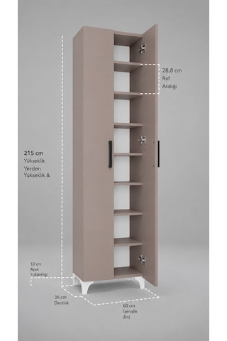 8 Raflı Mdf Beyaz 2 Kapaklı Çok Amaçlı Mutfak Dolabı Banyo Dolabı Çok Amaçlı Dolap Atlantik Çam Krem