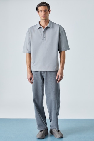 Grimelange Jucka Erkek Kısa Kollu Çıtçıt Kapamalı Oversize Fit Polo Yaka Gri T-shirt Gri