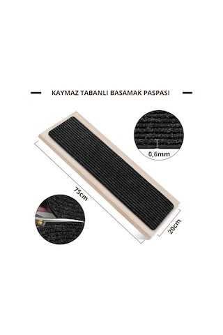 Kare Kaymaz Tabanlı Ve Yıkanabilir Merdiven Basamak Halısı - Siyah / Adet Olarak Satılır Antrasıt