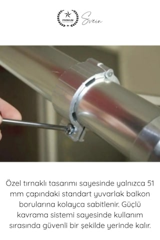 Çamaşıraskı Alüminyum Balkon Çamaşır Askılığı Takılabilir Küpeşte Kurutmalık Yuvarlak Boru Uyumlu P Çok Renkli