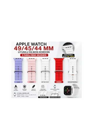 Apple Watch 49/45/44 Mm Uyumlu Silikon Kordon Kayış Ultra 2, Ultra, Series 10/9/8/7/6/5/4/se Uyumlu 5 Renk Seçeneği Mor - 907214134