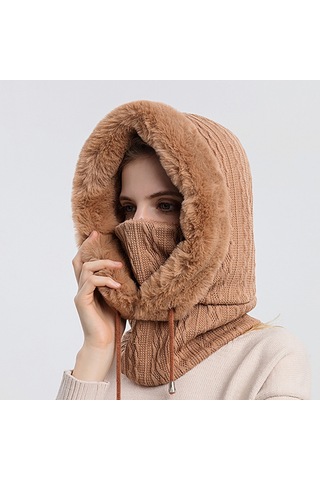 Ww Açık Havada Soğuğa Dayanıklı Kayak Şapkası, Yüz Maskesi, Tek Parça Soğuğa Dayanıklı Başlık - Bej