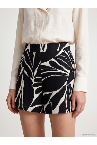 Lcw Everyday Siyah Loose Fit Desenli Kadın Şort