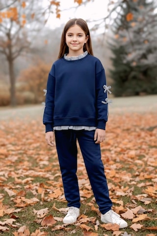 Koçak Kids Gömlek Desenli Lacivert Renk Kız Çocuk Takım Krem