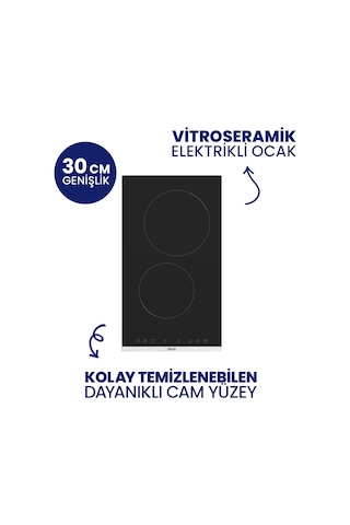 Ferre ES231+D036 Elektrikli Vitroseramik Aspiratörlü 2'li Ankastre Set Siyah