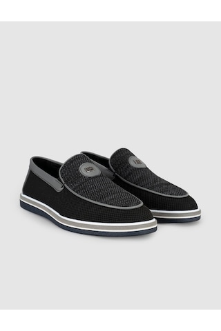 Cabani Triko Detaylı Siyah Erkek Loafer