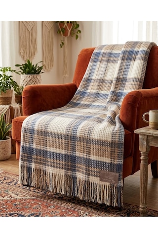 Dinarsu Cozy Life Pamuklu Skoç Battaniye 130 X 170 Cm Plaid İndigo