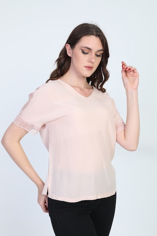 Ella Camelia Kadın Kol Ucu Dantel Detaylı Bluz 19E021 Pudra