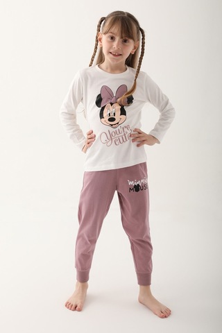 Minnie Mouse Krem Kız Çocuk Uzun Kol Pijama Takım Krem