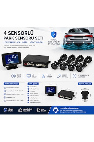 Frt Ottoman 4 Sensörlü Park Sensörü Dijital Led Ekranlı Sesli Uyarı 22mm Siyah