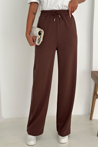 Noa & Noa Kadın Lastikli Bel Bağcıklı Bol Paça Pantolon Rahat & Minimal Stil Kahverengi
