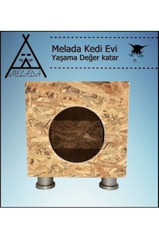 Melada Kedi Evi Dış Ortam Uygun Ahşap Kedi Evi Osb Plastik Ayak 40x40x30 Cm