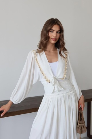 Neşeli Butik Kadın Püskül Detaylı Yırtmaçlı Bohem Takım Nbnp015 beyaz