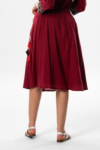 Talya Şile Bezi Püskül Detay Nakışlı Midi Boy Yazlık Etek Bordo Brd-bordo Bordo