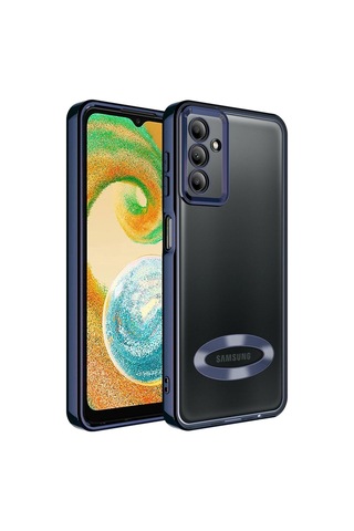 Samsung Uyumlu Galaxy A14 Kılıf Kamera Korumalı Logo Gösteren Zore Omega Kapak Lacivert