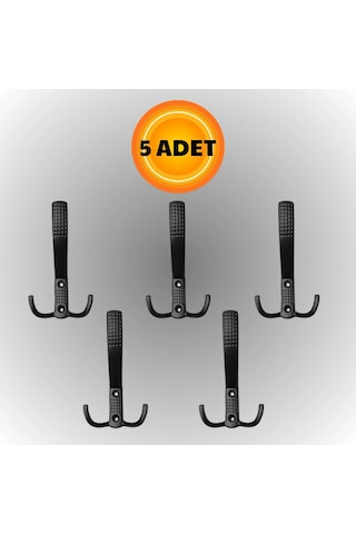 Uzun Noktalı Metal Askı Şık Portmanto Askılık Dolap Mobilya Askısı Vidalar Dahil 5 Adet Siyah