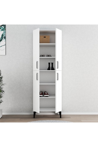 Ferniso Mobilya 4 Kapak 6 Bölmeli Ayakkabılık Full Beyaz