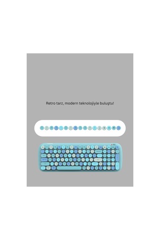 Kablosuz Retro Klavye Ve Mouse Seti 104 Tuşlu Sevimli Tasarım - Karbul4505-2842 Renkli