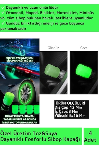 Özel Otomobil Bisiklet Motosiklet, Minibüslerle Uyumlu 4 Adet Fosforlu Yeşil Sibop Kapağı