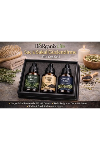 Life Saç Ve Sakal Bakım Seti Gür Görünüm & Yoğun Bakım 3 Lü Doğal Yağ 20 Ml