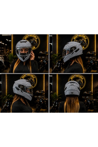 Jk 902 Cement Grey Colour Çene Açılır Motosiklet Kaskı Açık Gri