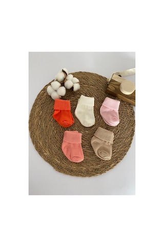 Glory Baby Organik Pamuklu Unisex 5'li Premium Yenidoğan Bebek Çorabi - Kutulu Beyaz-kahve-pembe-turuncu-somon Beyaz-kahve-pembe-turuncu-somon