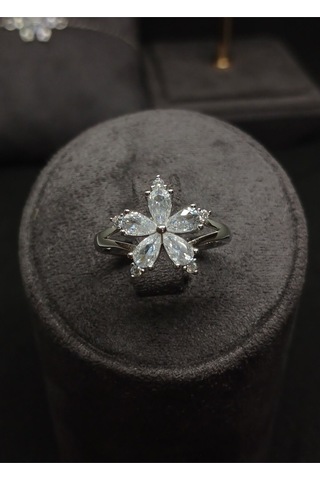 Çiçek Motifli Taşlı Gümüş Takı Seti 925 Ayar, Şık Ve Zarif Kadın Aksesuarı Gümüş