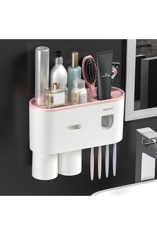 Dancemonkey Mengni Banyo Duvara Monte Diş Fırçası Tutucu - Pembe Renk, Pratik Pembe