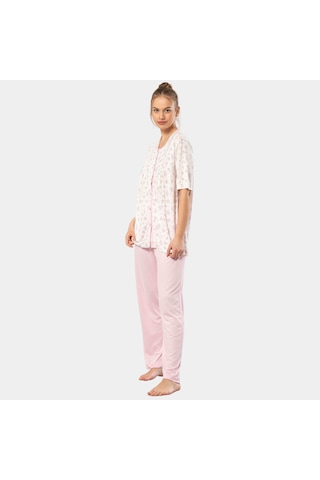 Türen Empirme Düğmeli Battal Kısa Kollu Pijama Takım 3370/pembe 001