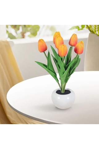 Neevoyu 3v Mekanik Anahtarlı Enerji Tasarruflu Floresan 1 Lambalı Çiçek Porselen Lambası Sarı