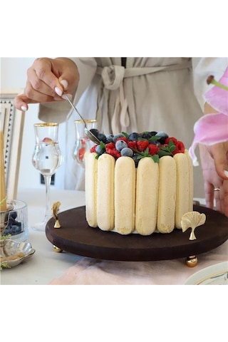 Akayev Ahşap 28 Cm Altın Ayak Ginkgo Yuvarlak Sunum Tabağı Beyaz