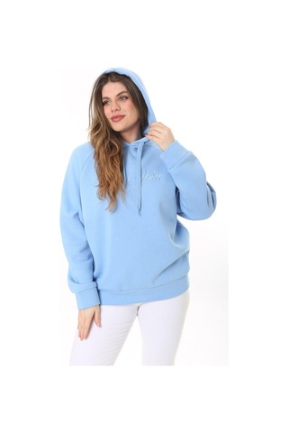 Kadın Büyük Beden Bebe Mavisi İçi Şardonlu 3 İplik Kumaş Kapşonlu Sweatshirt 65n37575-bebe Mavisi Bebek Mavisi
