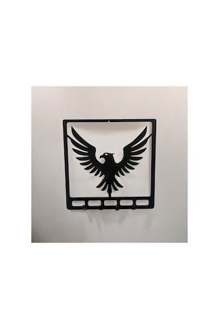 Kartal Figürlü 4 Askılı Mat Siyah Metal Anahtarlık Askılığı Güçlü Dekoratif Duvar Aksesuarı Diğer