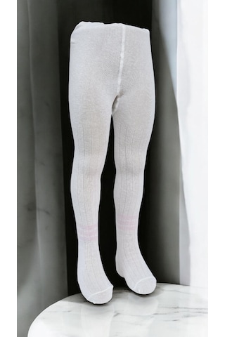 Çizgili Pamuklu Çocuk Külotlu Çorap Krem