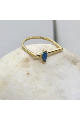 Ahududu 0,40Ct Mekik Firuze Taşlı Kare Kol Tasarım 14 Ayar Altın 552950130