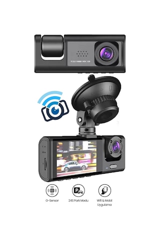 Araç İçi Wi-fi Güvenli Sürüş Kamerası Shd Ön İç 2 Kameralı G-sensör Mobil Uygulama İle Kolay İzleme