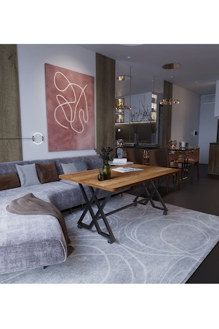 Makbulce Reyyan Orta Sehpa Siyah Metal Ayak Tekerlekli Barok Ceviz