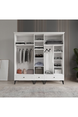 Beenal Nisa 5 Kapaklı Gardırop Dolap 200cm Beyaz - Beyaz