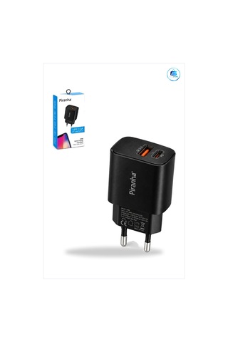Şarj Aleti 18w 3.0a Hızlı Usb A Ve C Pd Çıkışlı Siyah Ev Tipi Duv